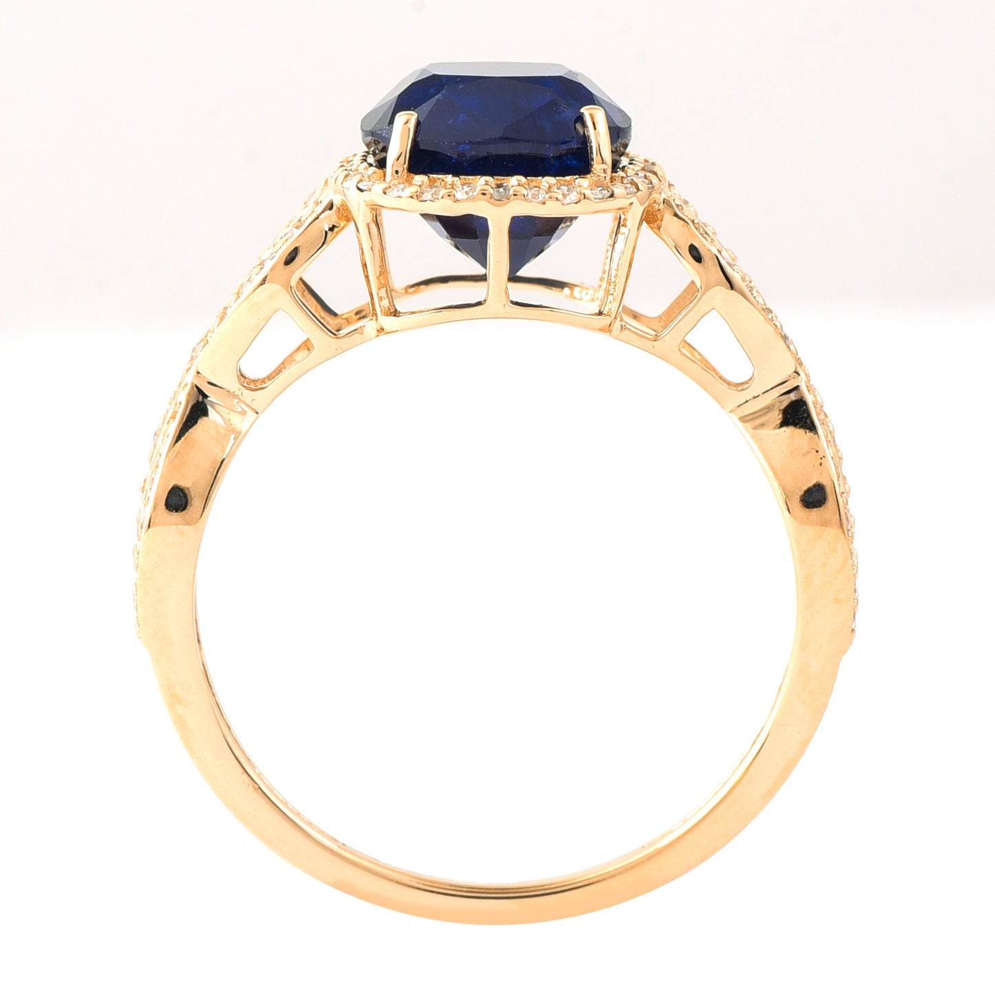 3.51 Ct Cushion Mixed Cut Natural Sapphire 14K Gold Ring