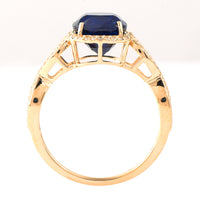 3.51 Ct Cushion Mixed Cut Natural Sapphire 14K Gold Ring