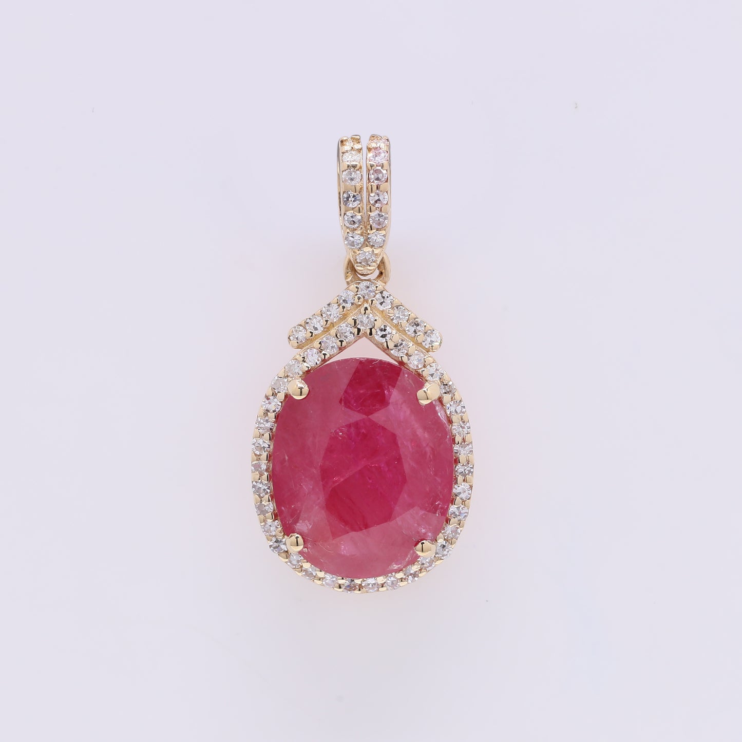 3.79 Ct Oval Mixed Cut Natural Ruby 14K Gold Pendant