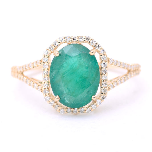 2.47 Ct Oval Mixed Cut Natural Emerald 14K Gold Ring