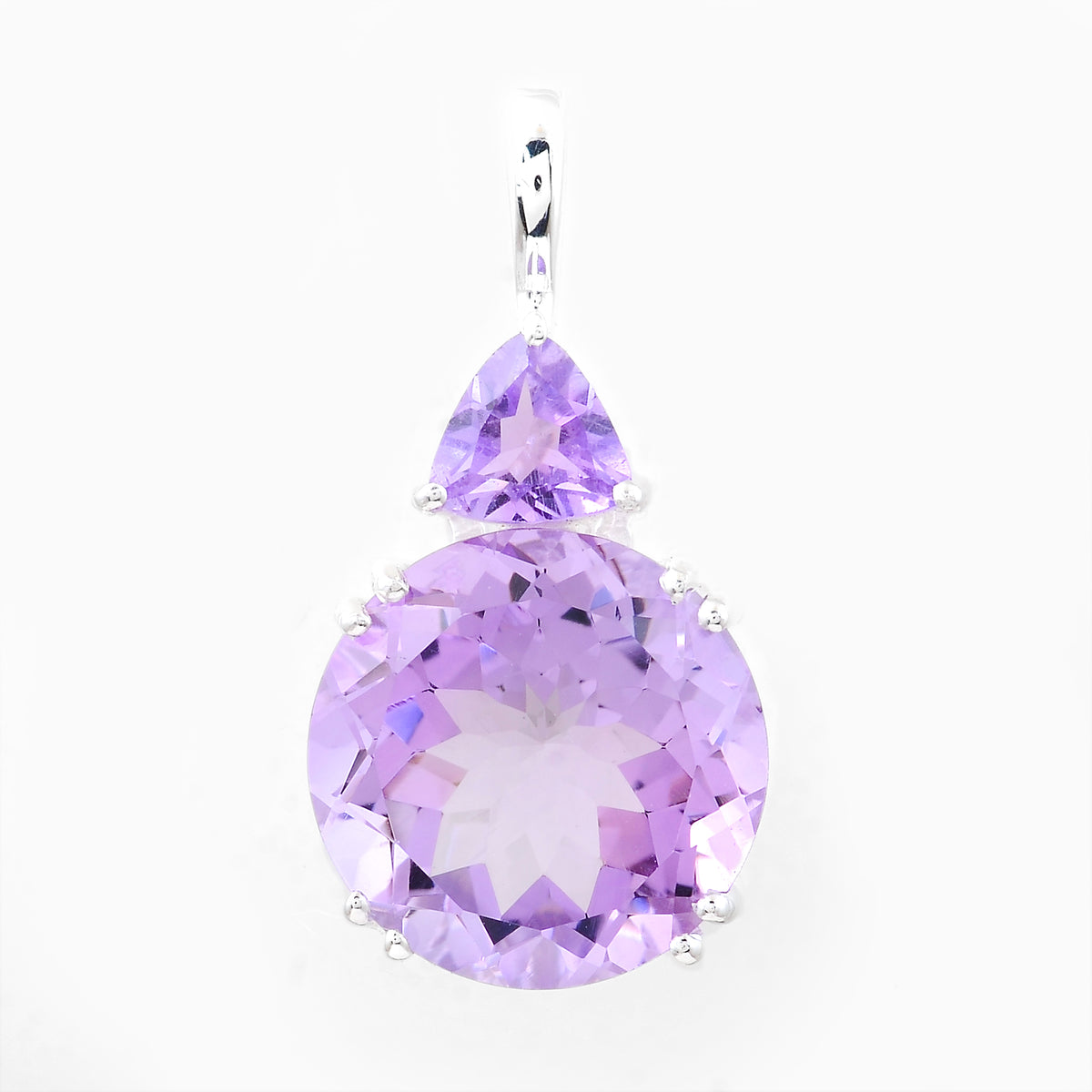 6.25 Ct Round Amethyst, Cubic Zirconia 925 Sterling Silver Pendant