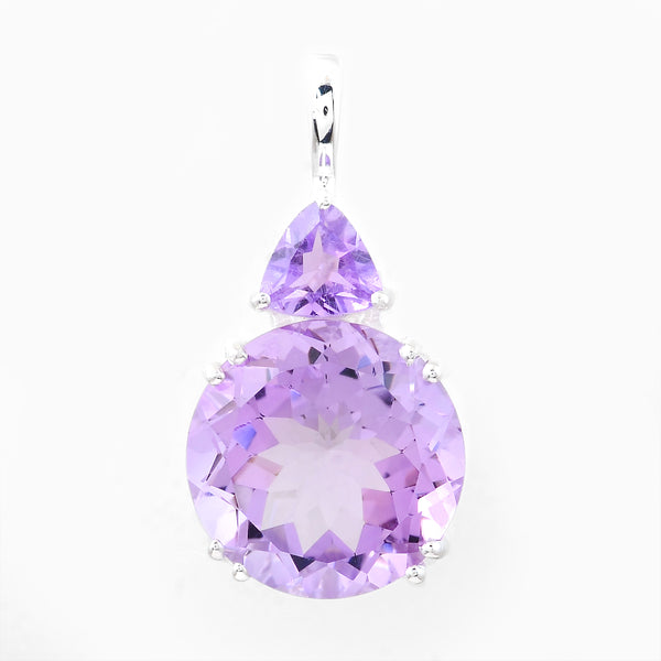 6.25 Ct Round Amethyst, Cubic Zirconia 925 Sterling Silver Pendant