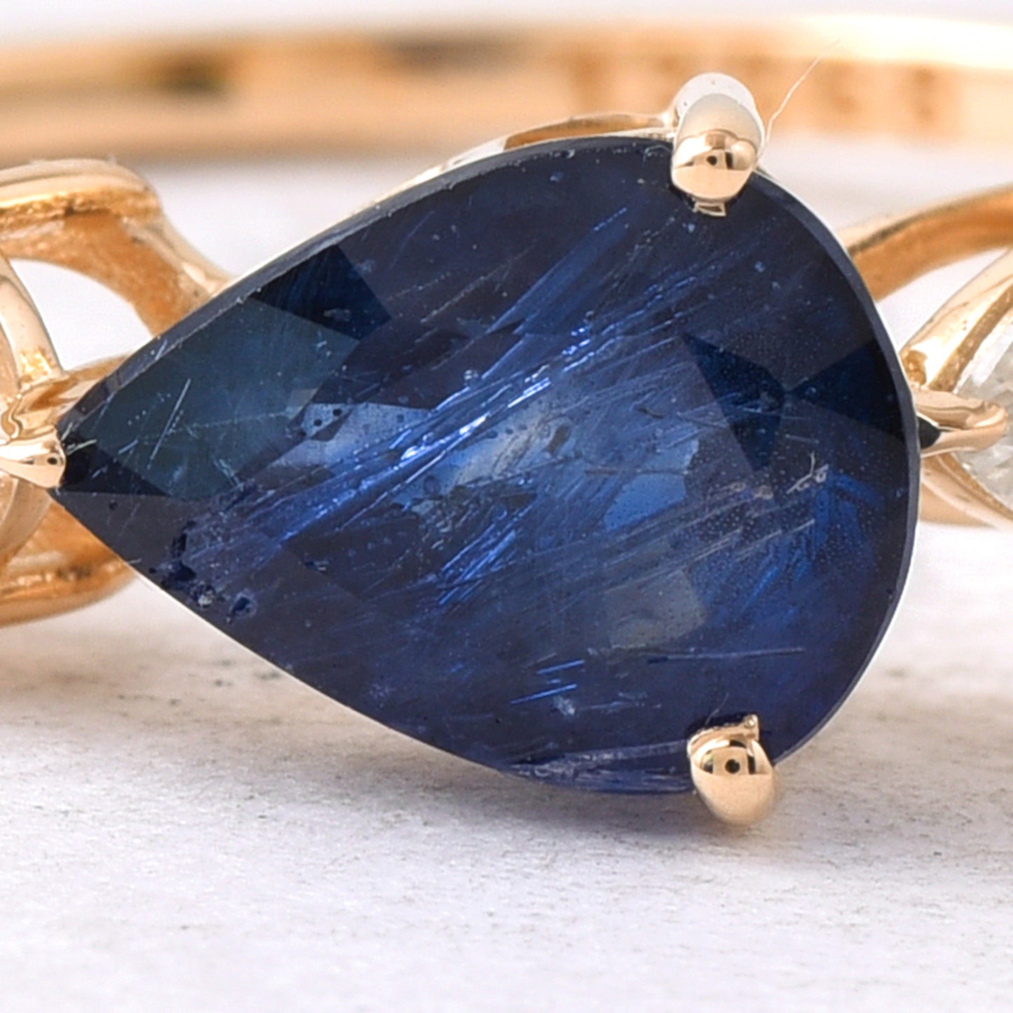 1.98 Ct Pear Mixed Cut Natural Sapphire 14K Gold Ring