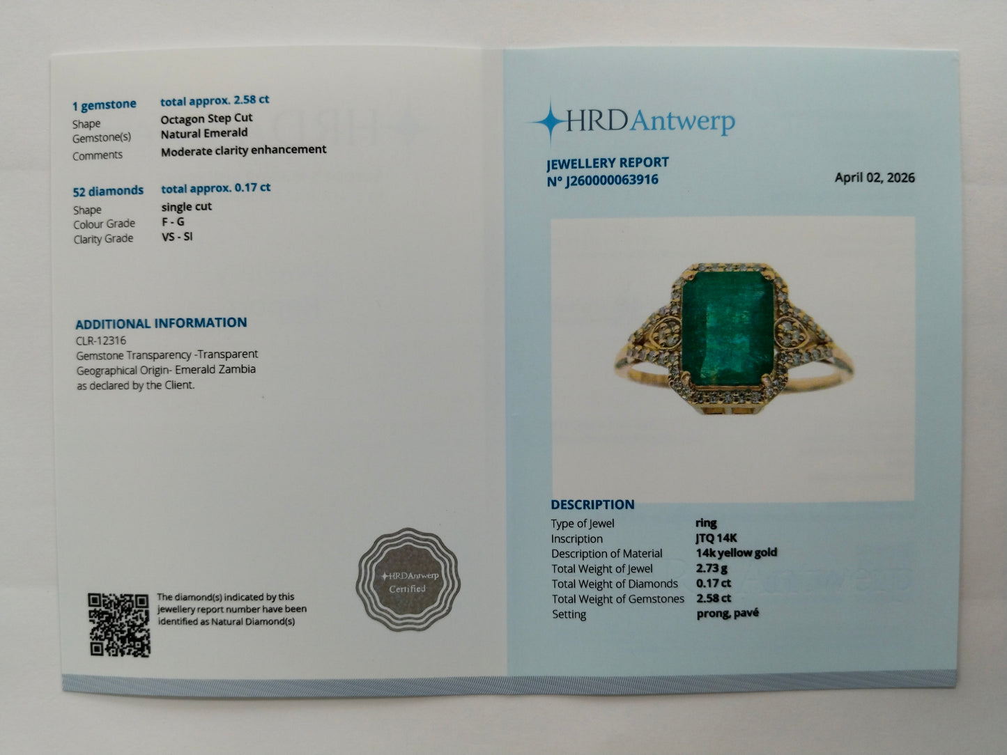 2.75 Ct Octagon Step Cut Natural Emerald 14K Gold Ring