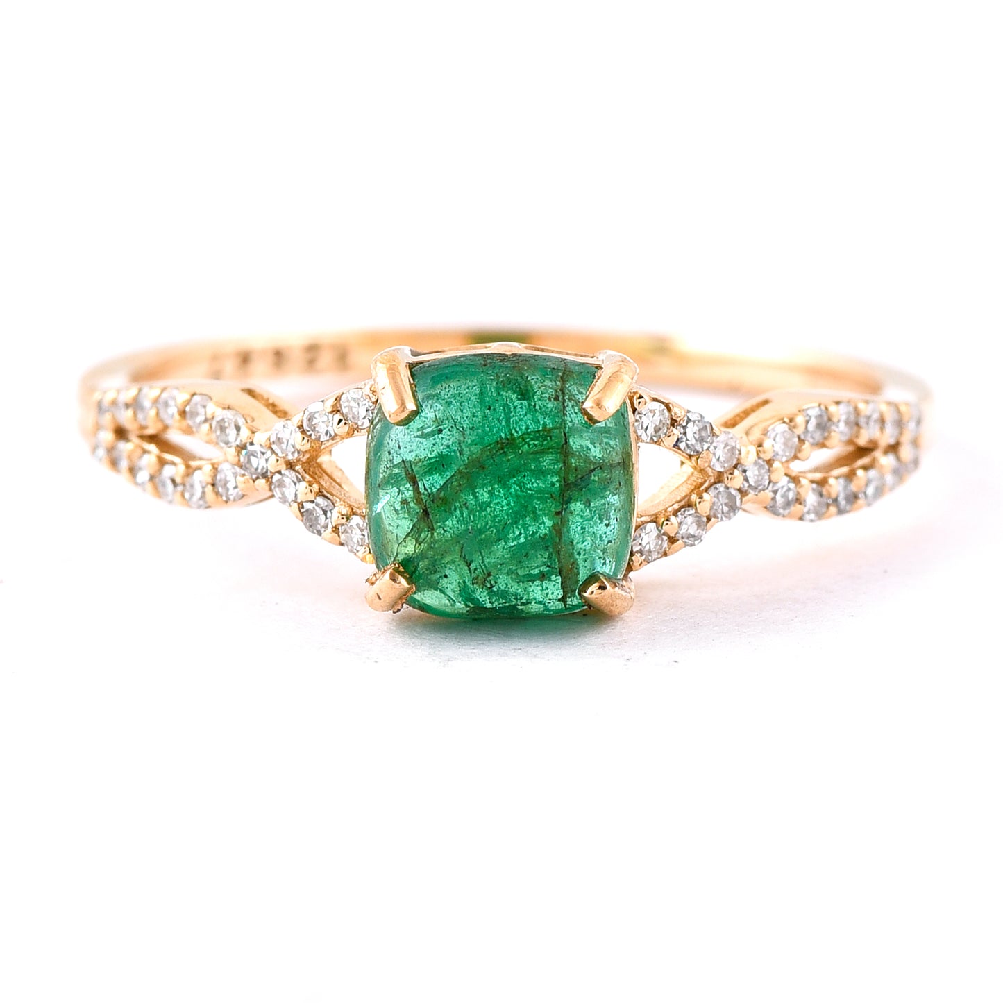 1.03 Ct Cushion Cabochon Natural Emerald 14K Gold Ring