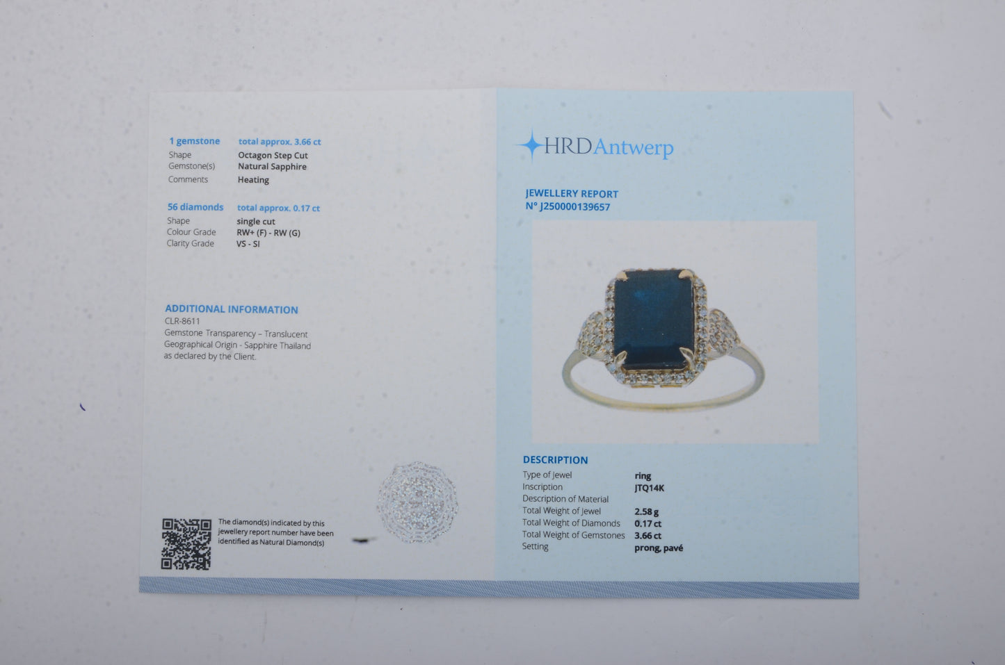 3.83 Ct Octagon Step Cut Natural Sapphire 14K Gold Ring