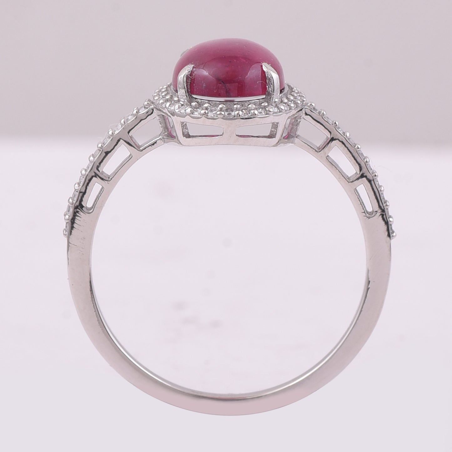 2.11 Ct Oval Cabochon Cut Natural Rubellite 950 Platinum Ring