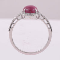 2.11 Ct Oval Cabochon Cut Natural Rubellite 950 Platinum Ring