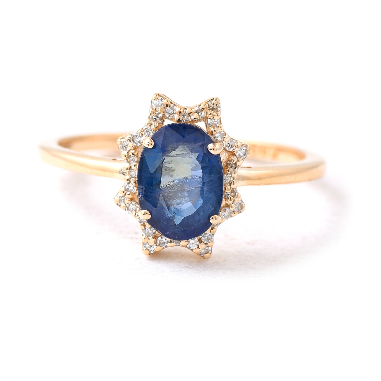 1.78 Ct Oval Mixed Cut Natural Sapphire 14K Gold Ring