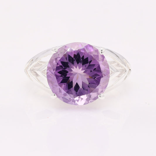 5.75 Ct Round Amethyst 925 Silver Ring