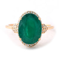 4.71 Ct Oval Mixed Cut Natural Emerald 14K Gold Ring