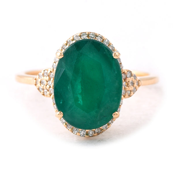 4.71 Ct Oval Mixed Cut Natural Emerald 14K Gold Ring