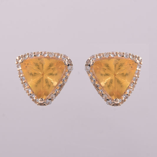 1.56 Ct Trillion Br.Fire Opal 9K Gold Earrings
