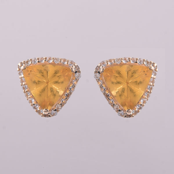 1.56 Ct Trillion Br.Fire Opal 9K Gold Earrings