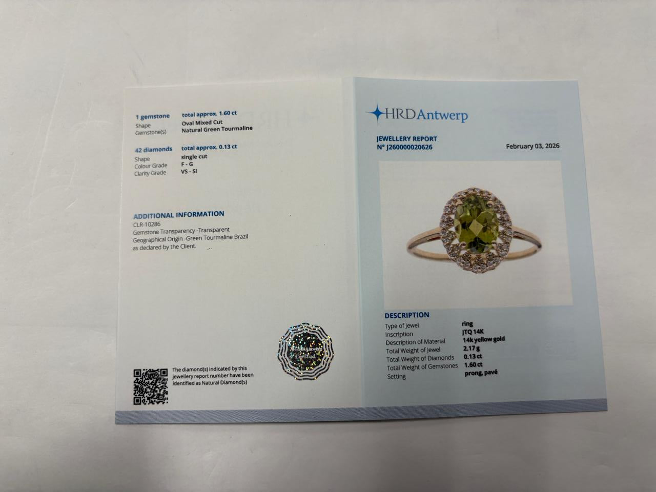 1.73 Ct Oval Mixed Cut Natural Green Tourmaline 14K Gold Ring