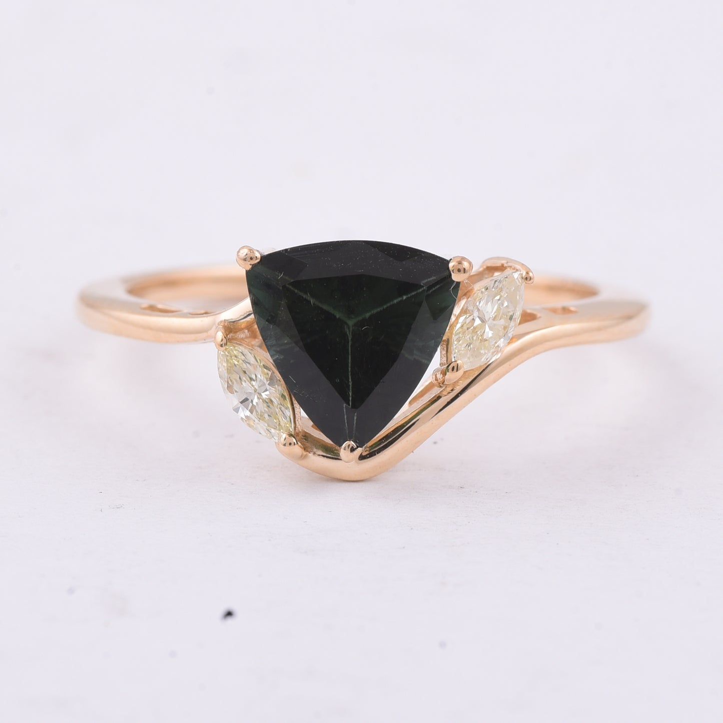 1.29 Ct Triangle Natural Green Tourmaline 14K Gold Ring