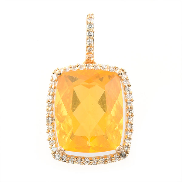 2.96 Ct Cushion Mixed Cut Natural Fire Opal 14K Gold Pendant