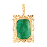 9.45 Ct Rectangular Cabochon Natural Beryl Emerald 14K Gold Pendant
