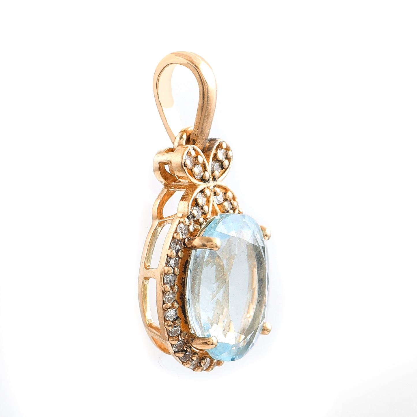 1.79 Ct Oval Aquamarine 14K Gold Pendant