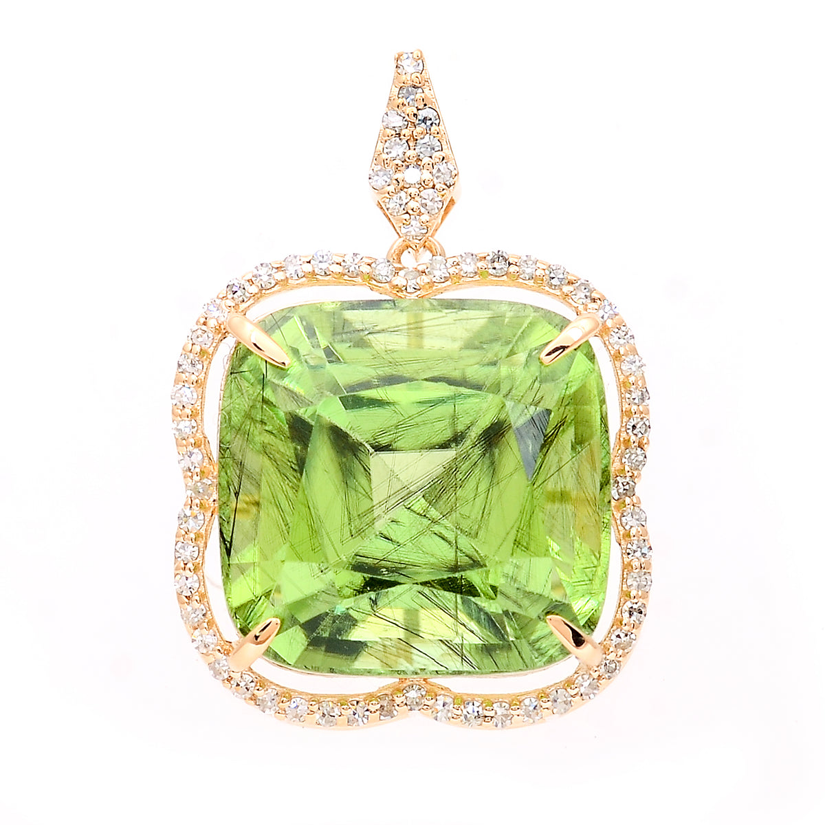 13.82 Ct Cushion Natural Eridot 14K Gold Pendant