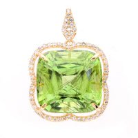 13.82 Ct Cushion Natural Eridot 14K Gold Pendant