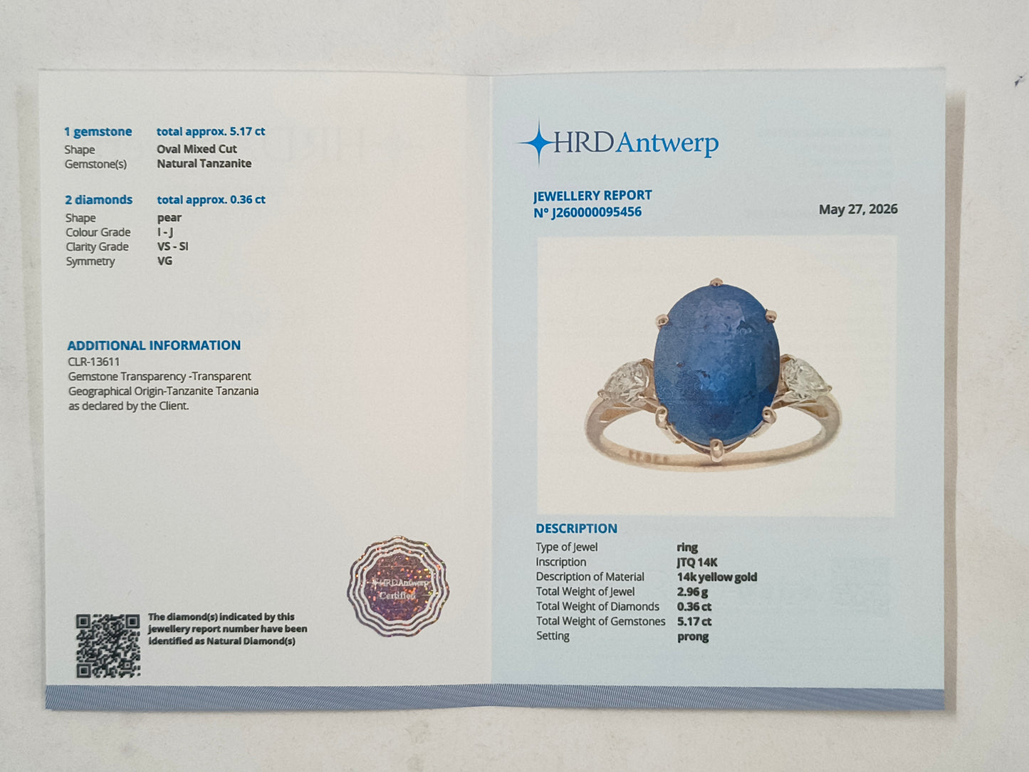 5.53 Ct Oval Mixed Cut Natural Tanzanite 14K Gold Ring