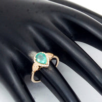 1.34 Ct Pear Mixed Cut Natural Emerald 14K Gold Ring