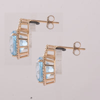 9.77 Ct Round Blue Topaz 9K Gold Earrings