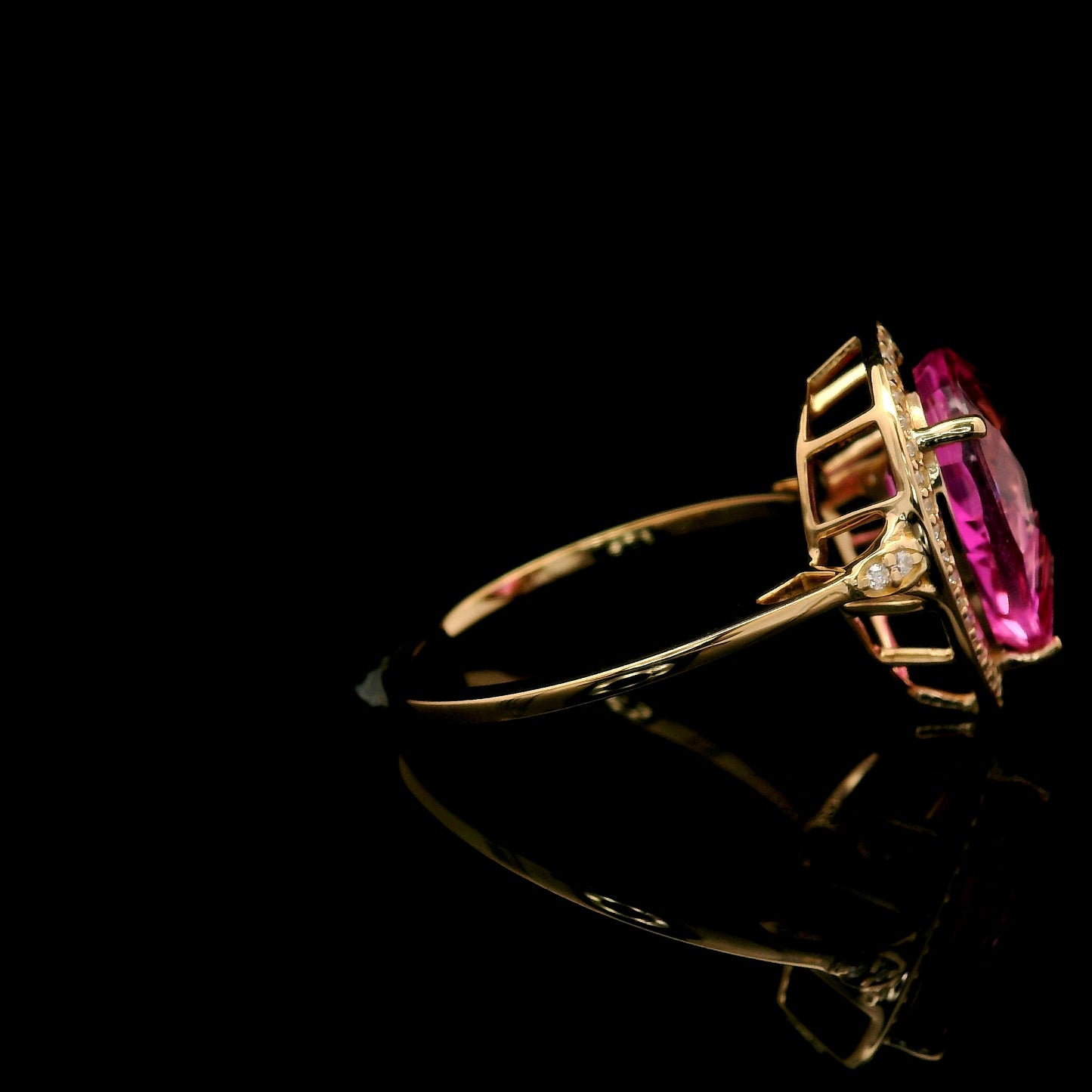 4.40 Ct Pear Mixed Cut Lab Grown Pink Sapphire 14K Gold Ring