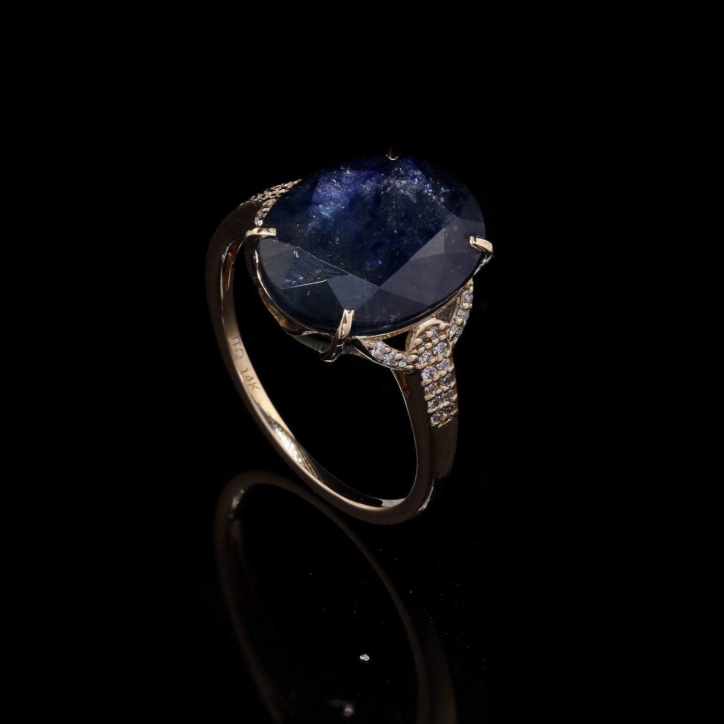 6.44 Ct Oval Mixed Cut Natural Corundum Sapphire 14K Gold Ring