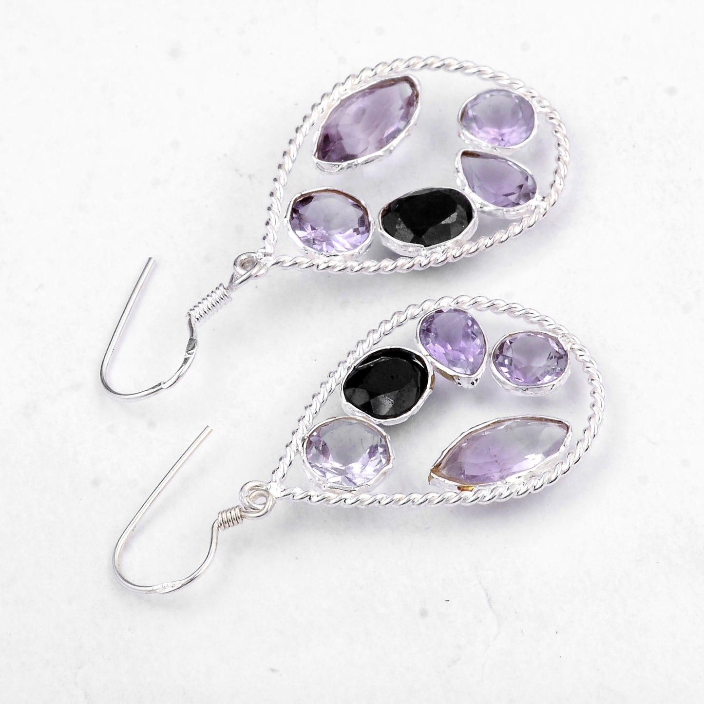 13.25 Ct Amethyst, Sapphire 925 Sterling Silver Earrings