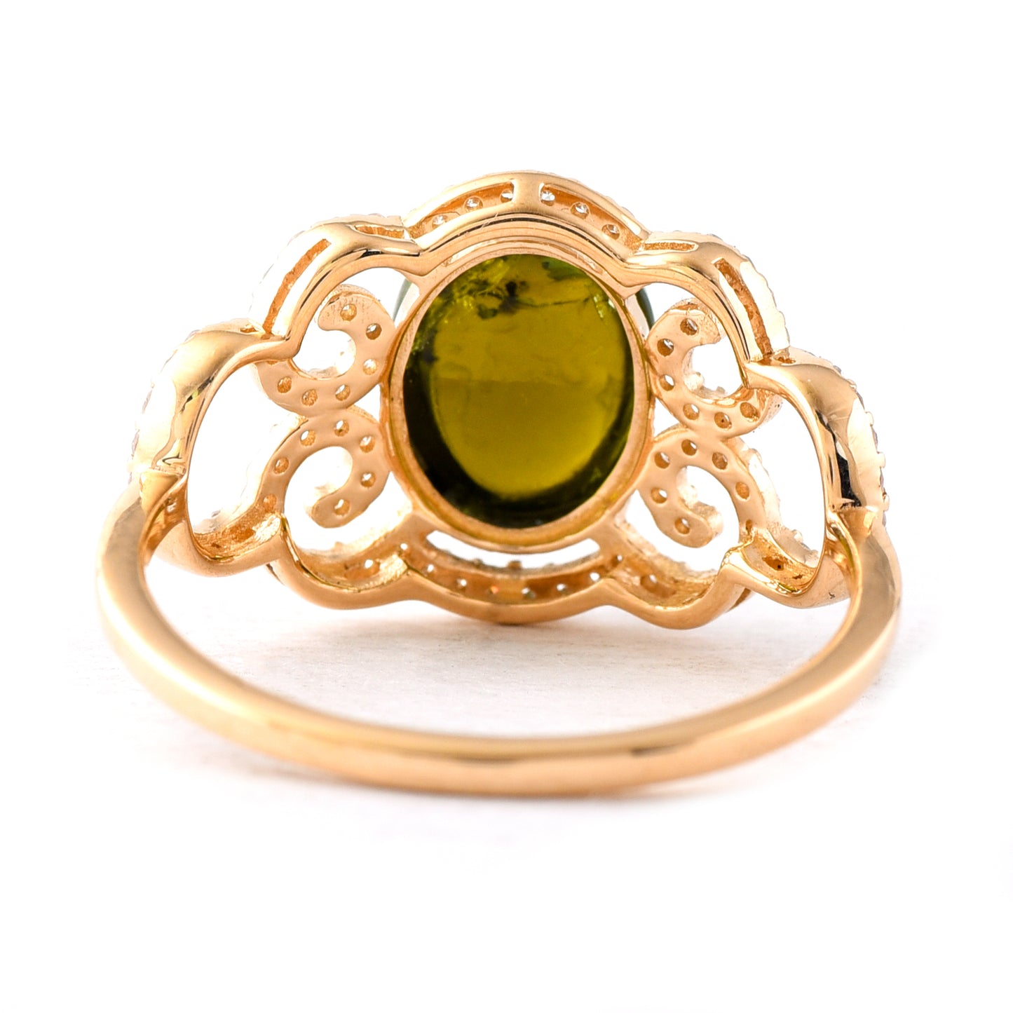 2.72 Ct Oval Cabochon Cut Natural Green Tourmaline 14K Gold Ring