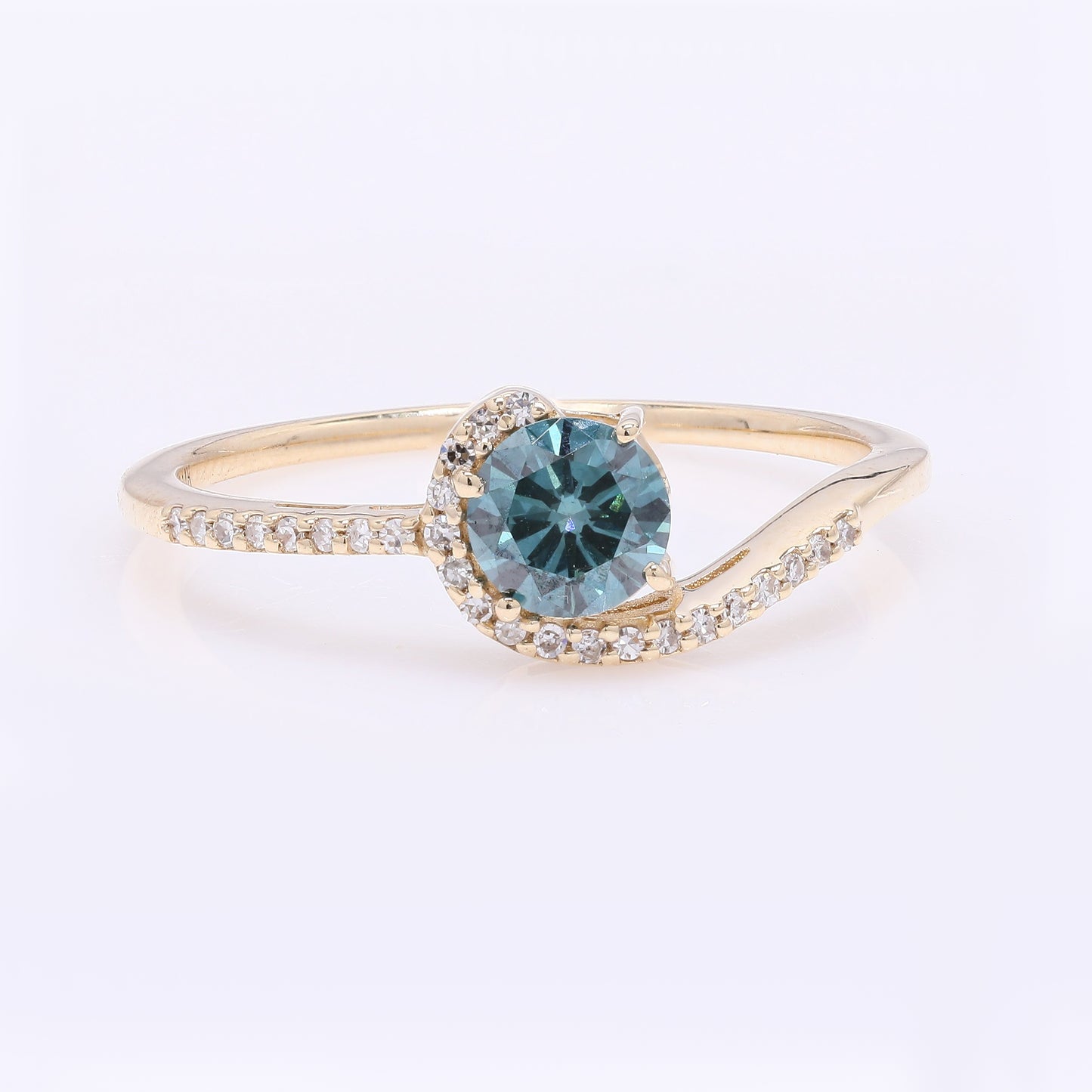 0.55 Ct Round Blue Diamond 14K Gold Ring