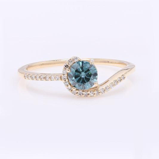 0.55 Ct Round Blue Diamond 14K Gold Ring