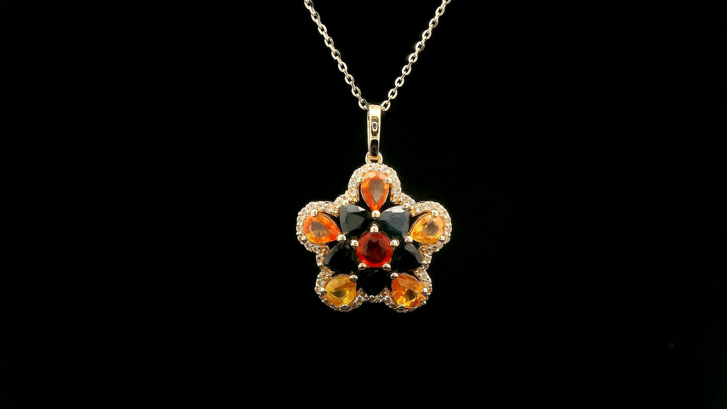 2.76 Ct Round Multi Sapphire 14K Gold Pendant