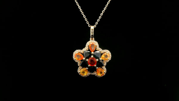 2.76 Ct Round Multi Sapphire 14K Gold Pendant