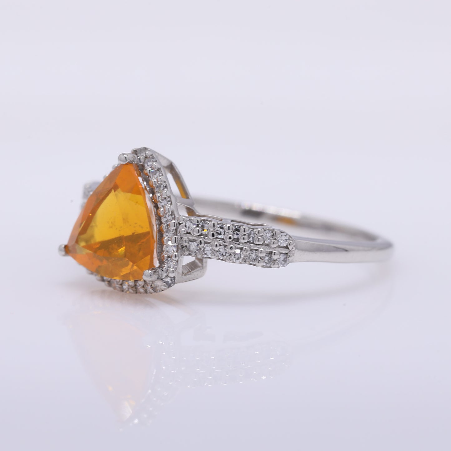 1.20 Ct Triangle Mixed Cut Natural Fire Opal 950 Platinum Ring