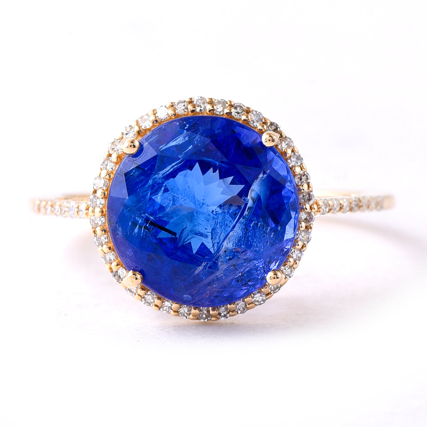 5.49 Ct Round Mixed Cut Natural Tanzanite 14K Gold Ring