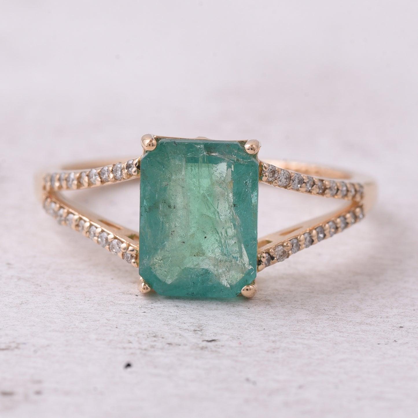 2.18 Ct Octagon Step Cut Natural Emerald 14K Gold Ring