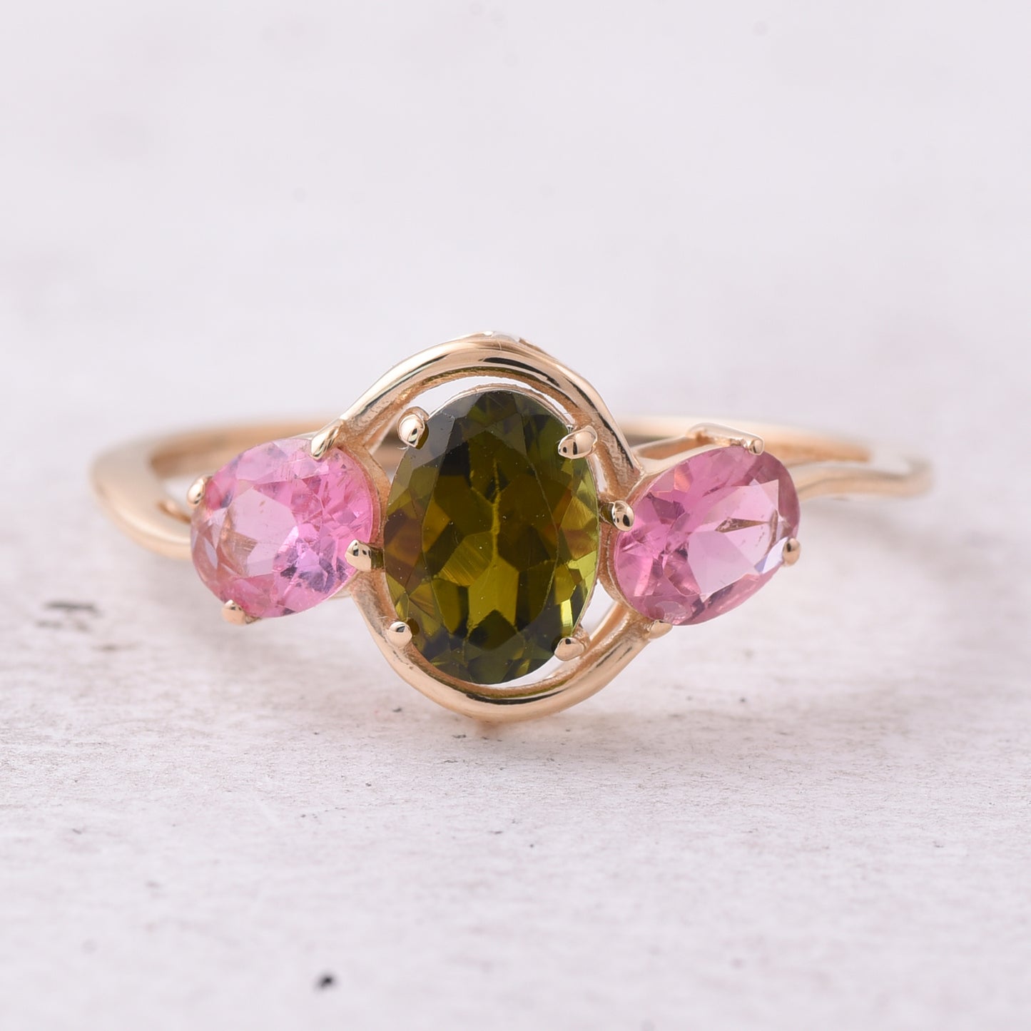 1.28 Ct Oval Natural Multi-Coloured Tourmaline 14K Gold Ring