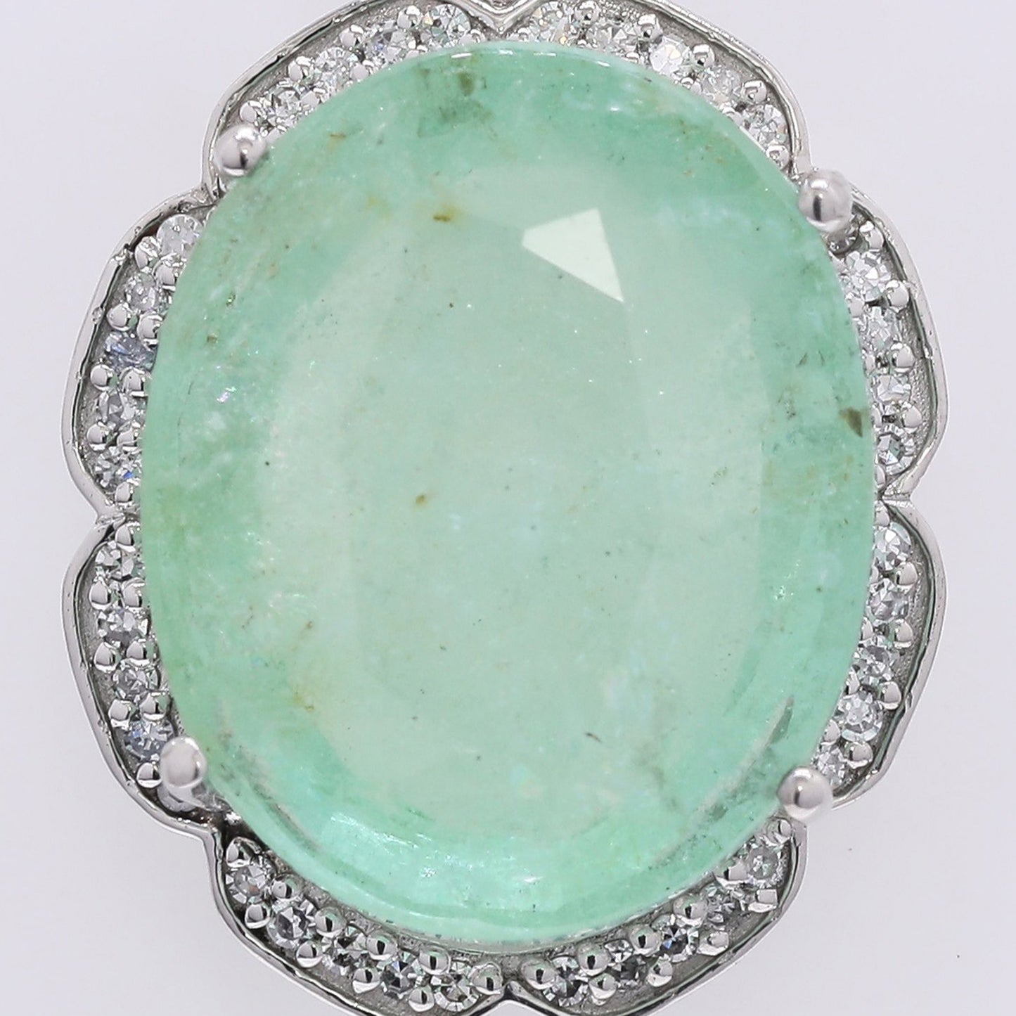 10.78 Ct Oval Mixed Cut Natural Beryl 950 Platinum Pendant
