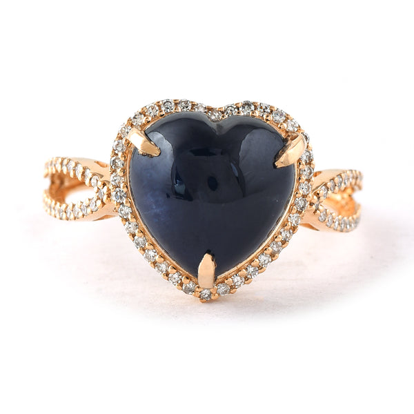 7.60 Ct Heart Cabochon Natural Sapphire 14K Gold Ring