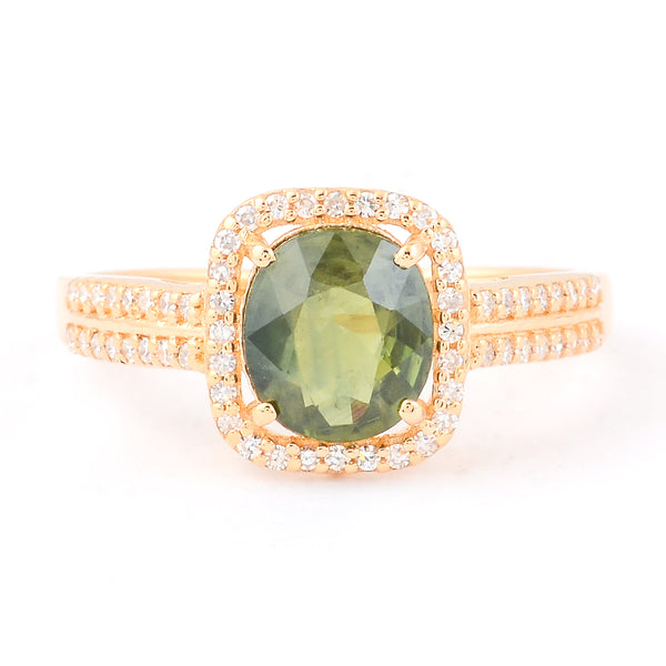 1.82 Ct Oval Mixed Cut Natural Green Sapphire 14K Gold Ring