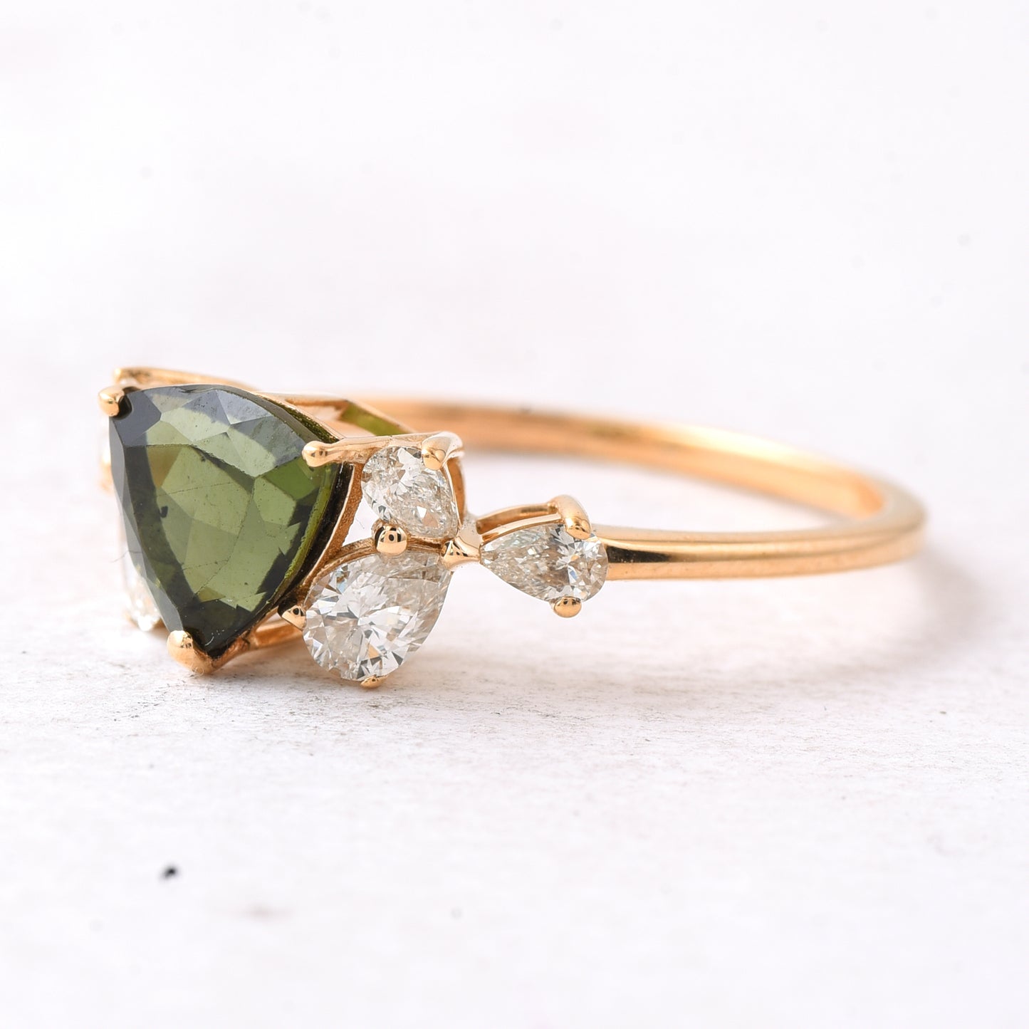 1.54 Ct Triangle Mixed Cut Natural Tourmaline 14K Gold Ring