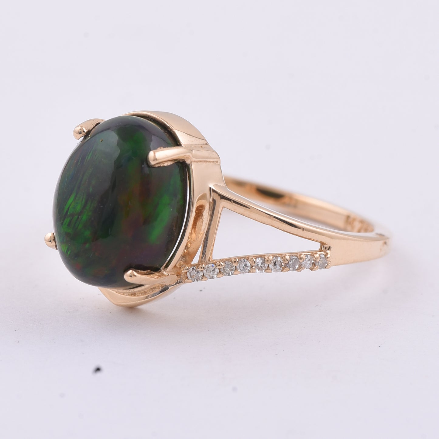 2.85 Ct Oval Cabochon Cut Natural Black Opal 14K Gold Ring