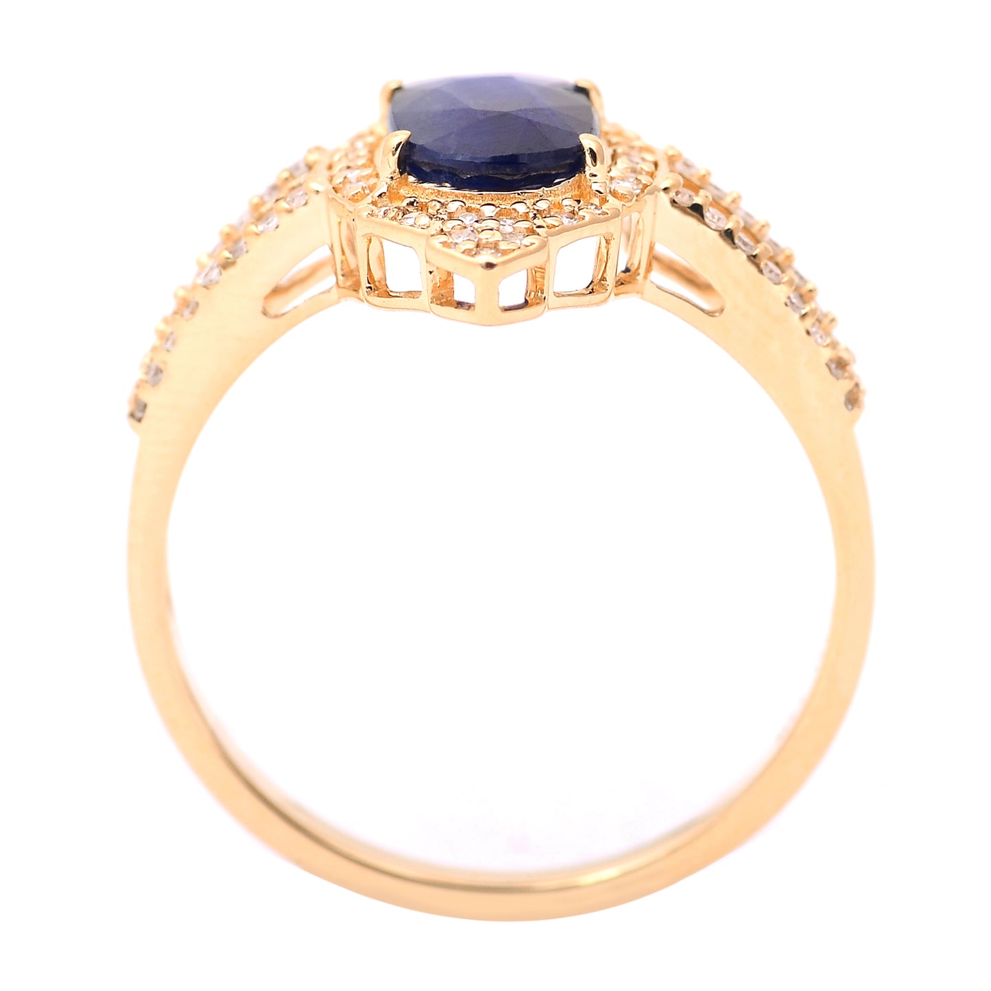 1.63 Ct Cushion Mixed Cut Natural Sapphire 14K Gold Ring