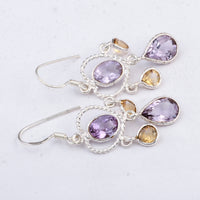 10.00 Ct Citrine, Amethyst 925 Sterling Silver Earrings