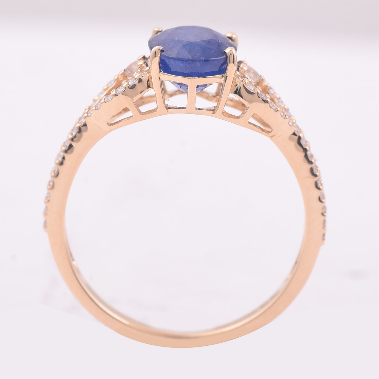 2.09 Ct Oval Mixed Cut Natural Sapphire 14K Gold Ring