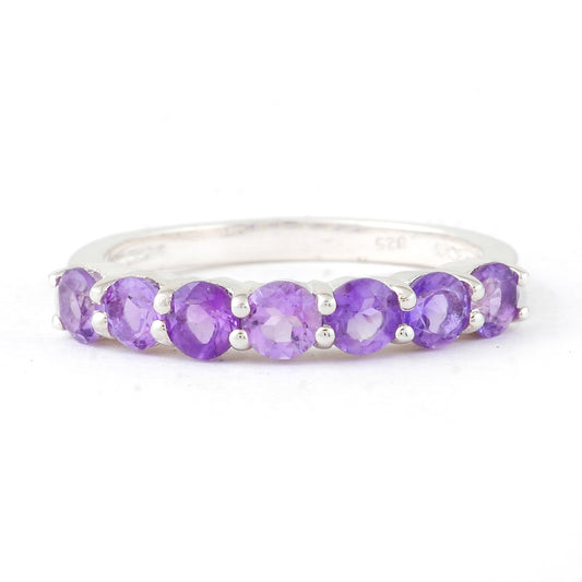 1.08 Ct Round Amethyst, 925 Sterling Silver Ring