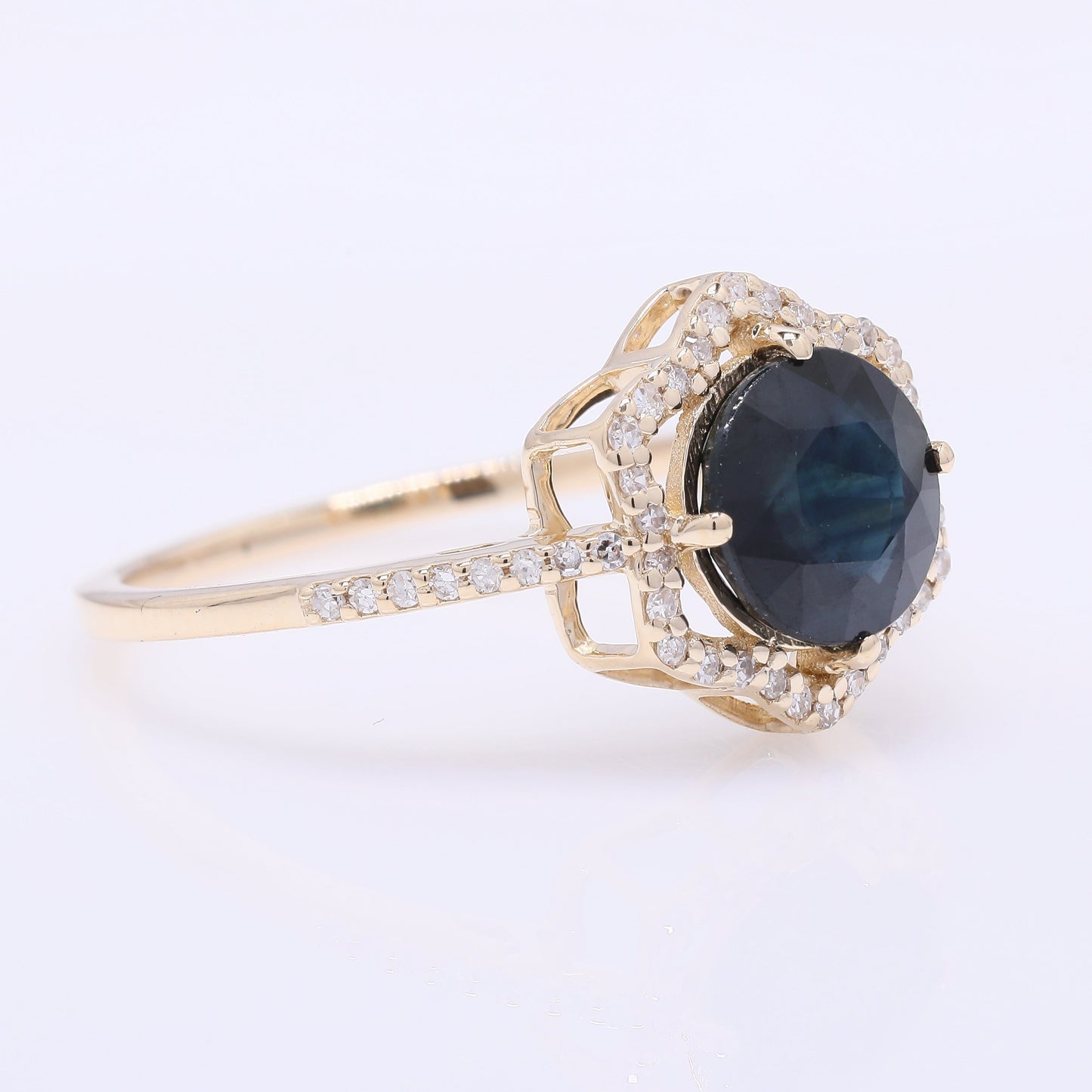 1.95 Ct Round Mixed Cut Natural Sapphire 14K Gold Ring